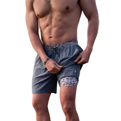 Burlebo Men's Athletic Workout Shorts With Built-in Liner (Grizzly Grey - Deer Camo, Small) | Target