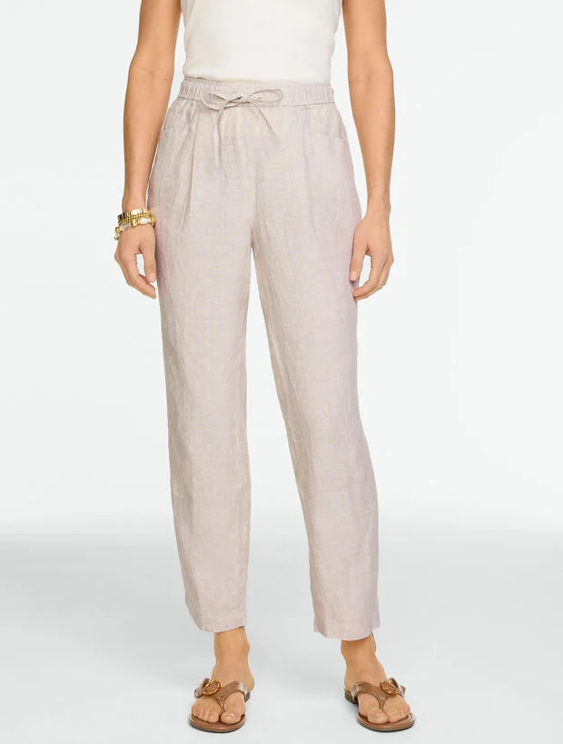 Washed Linen Tapered Ankle Pull-On Pants | Talbots