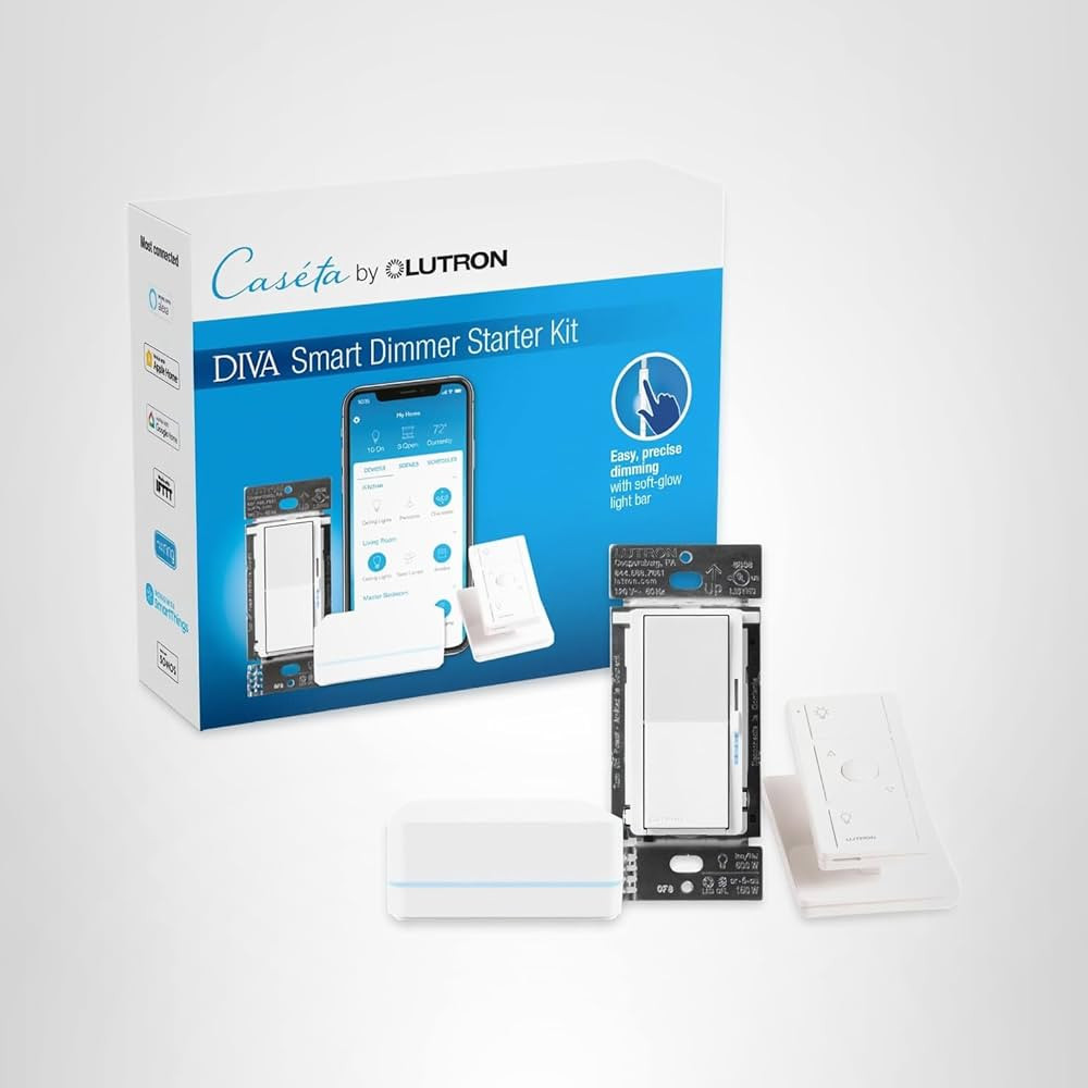 Lutron Diva Smart Dimmer Switch Kit for Caseta Lighting w/ Hub, Pico Remote & Pedestal, Smart Dim... | Amazon (US)