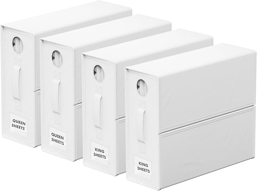 4-Pack Bed Sheet Organizer and Storage Box, Folding Container for Bedding Essentials, Stylish Lin... | Amazon (US)