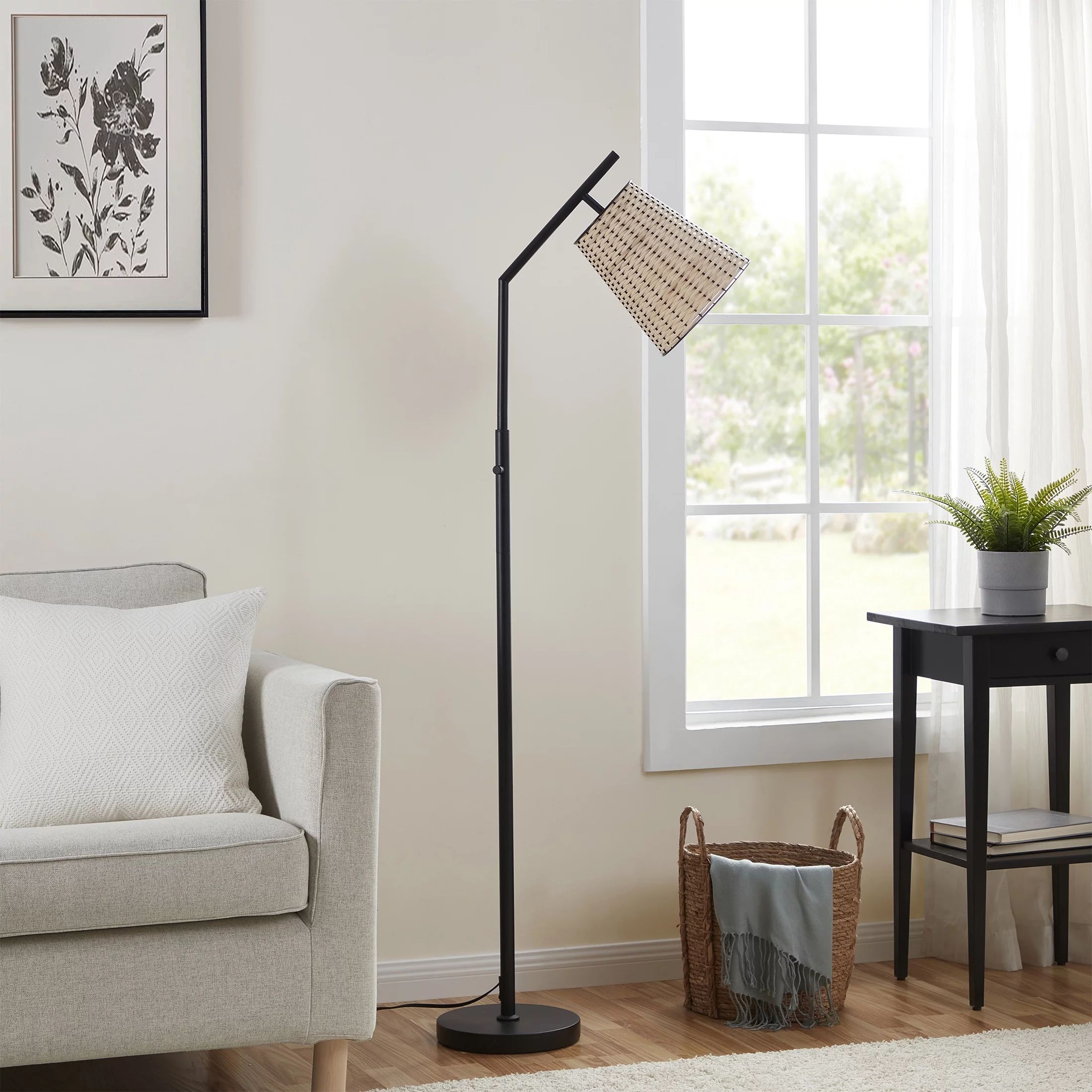 Better Homes & Gardens 60" Rattan Shade Angled Floor Lamp, Black - Walmart.com | Walmart (US)