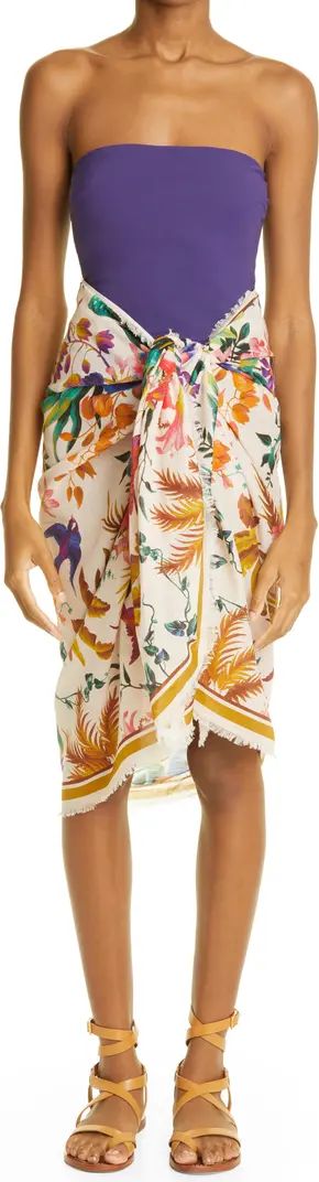 Zimmermann Floral Print Fringe Cotton Cover-Up Pareo | Nordstrom | Nordstrom