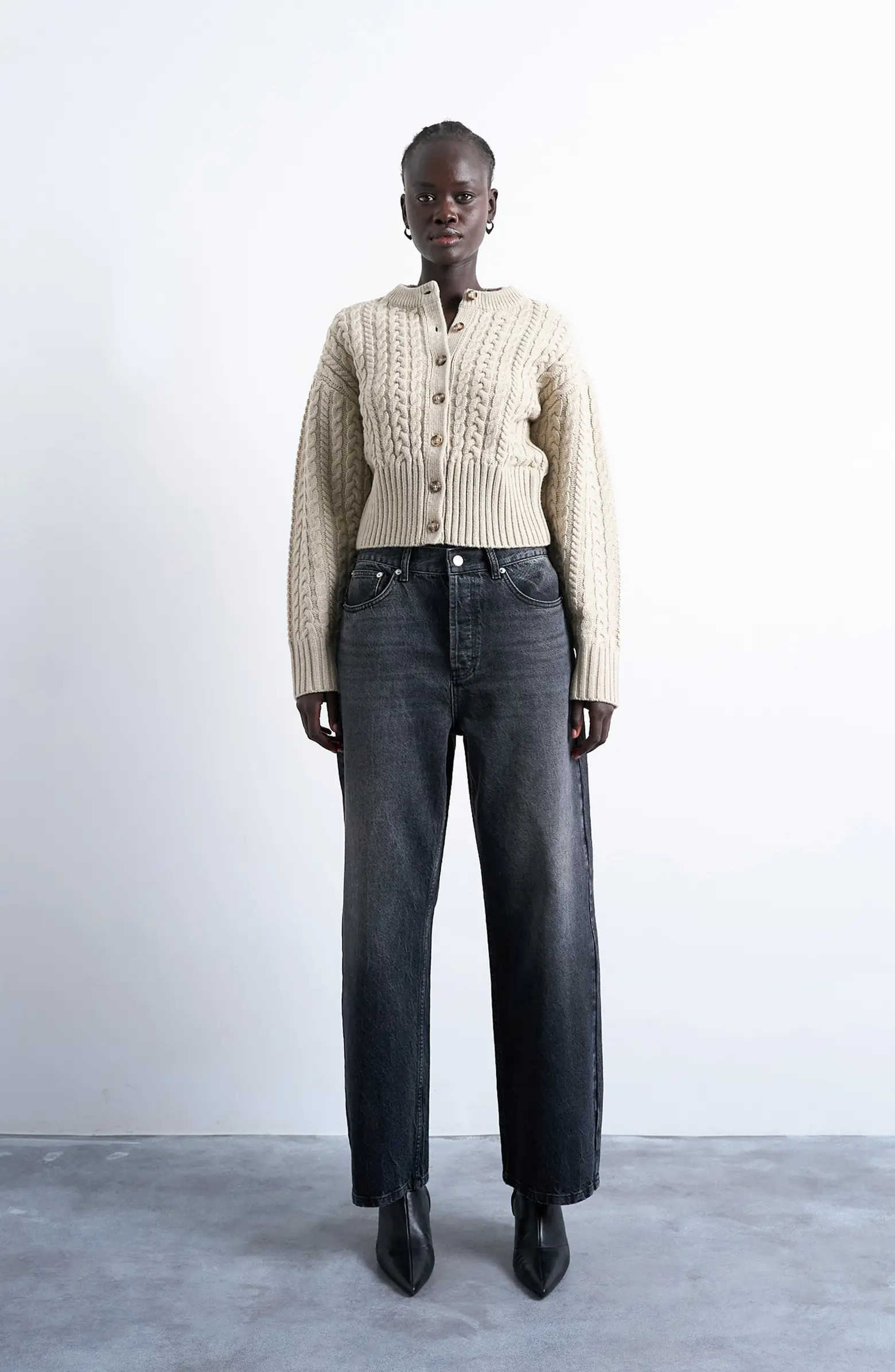 Topshop Cable Stitch Fitted Waist Cardigan | Nordstrom | Nordstrom