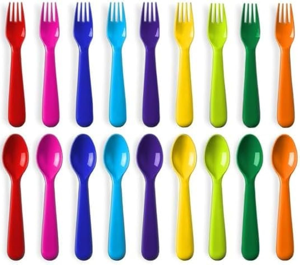 Toddler Utensils Set of 18 Plastic Kids Utensils Forks and Spoons - BPA FREE/Dishwasher Safe Toddler Flatware Set Brightly Colored Children's Safe Silverewre Cutlery Set | Amazon (US)