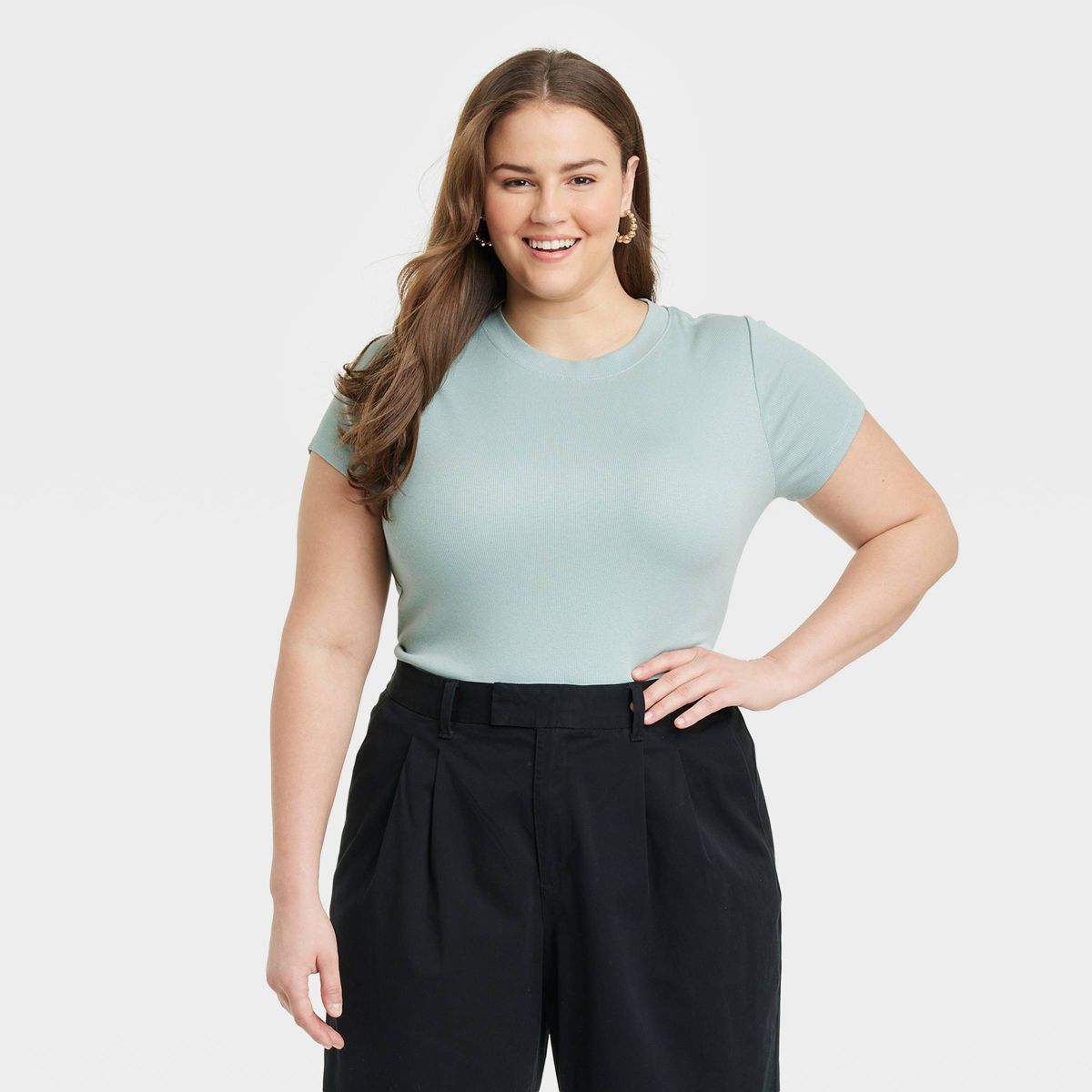 Women's Short Sleeve Slim Fit Ribbed T-Shirt - A New Day™ | Target