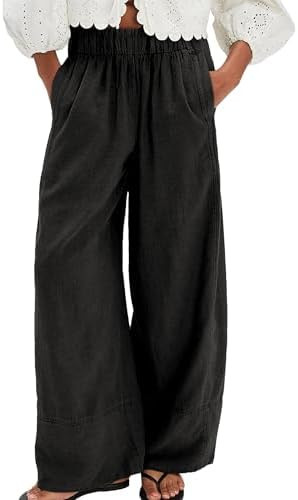 SeeLuNa Linen Pants for Women Cotton Baggy Boho Casual Palazzo Pants Wide Leg Long Lounge Trouser... | Amazon (US)