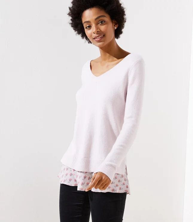 Bouquet Flounce Mixed Media Sweater | LOFT | LOFT