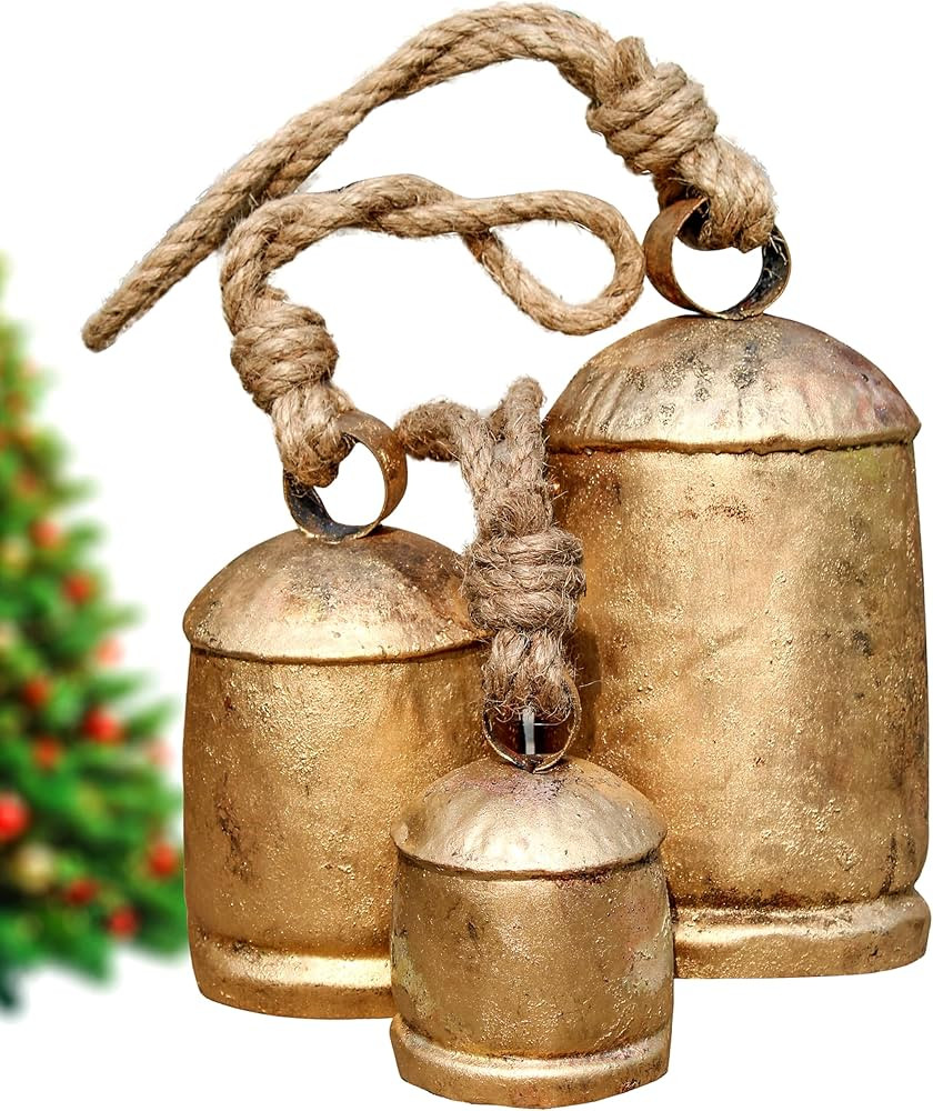 Set of 3 Metal Christmas Bells Vintage Handmade Rustic Door Hanging Bells Harmony Cow Bells for L... | Amazon (US)