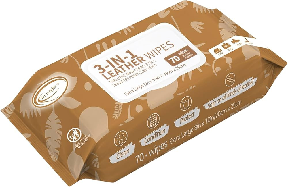 Air Jungles 3in1 Leather Cleaner Wipes 70 Count, Extra Large 8" x 10" Size, Clean Condition Prote... | Amazon (US)