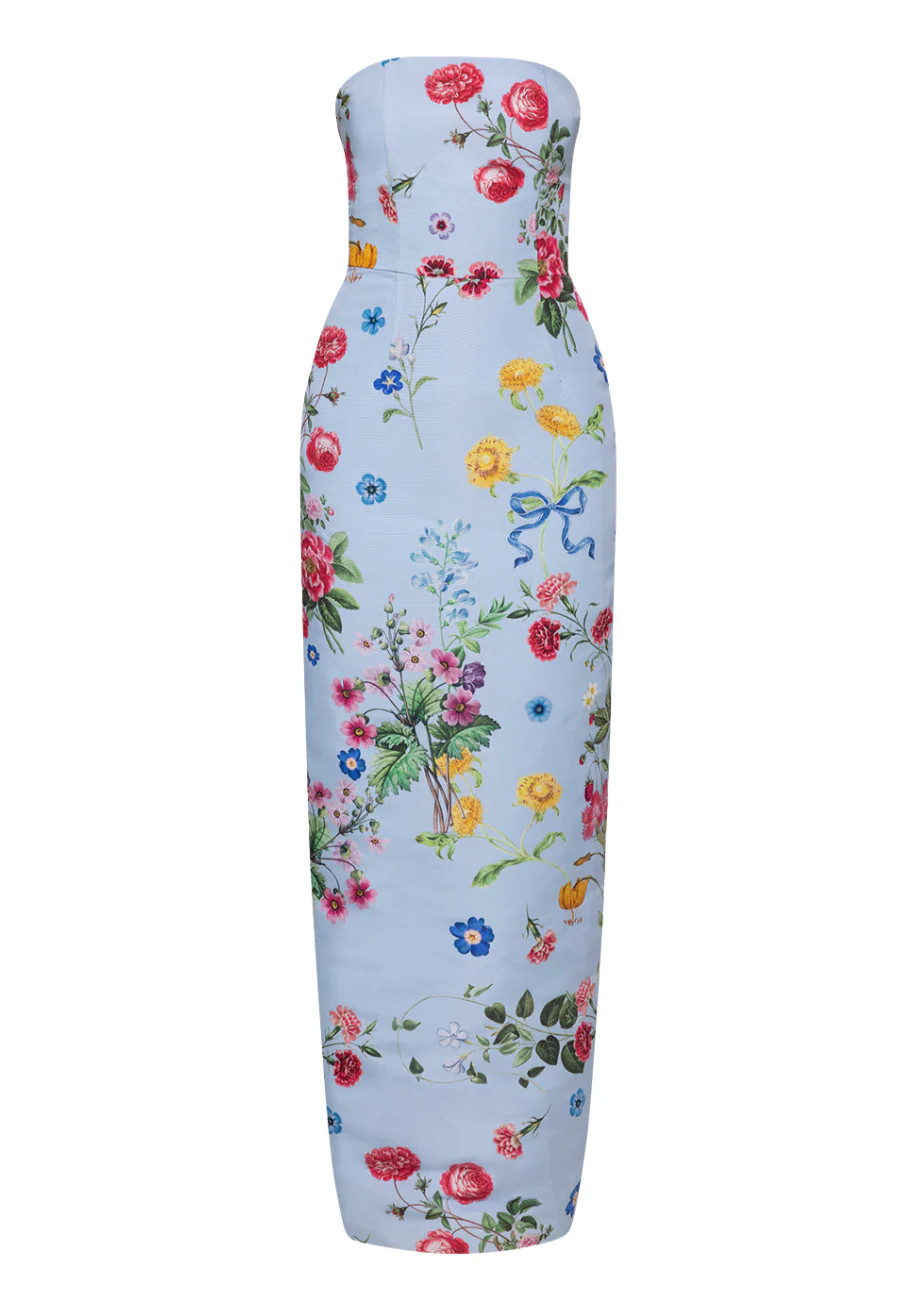 Elizabeth Sky Floral Silk Faille Column Gown | Over The Moon