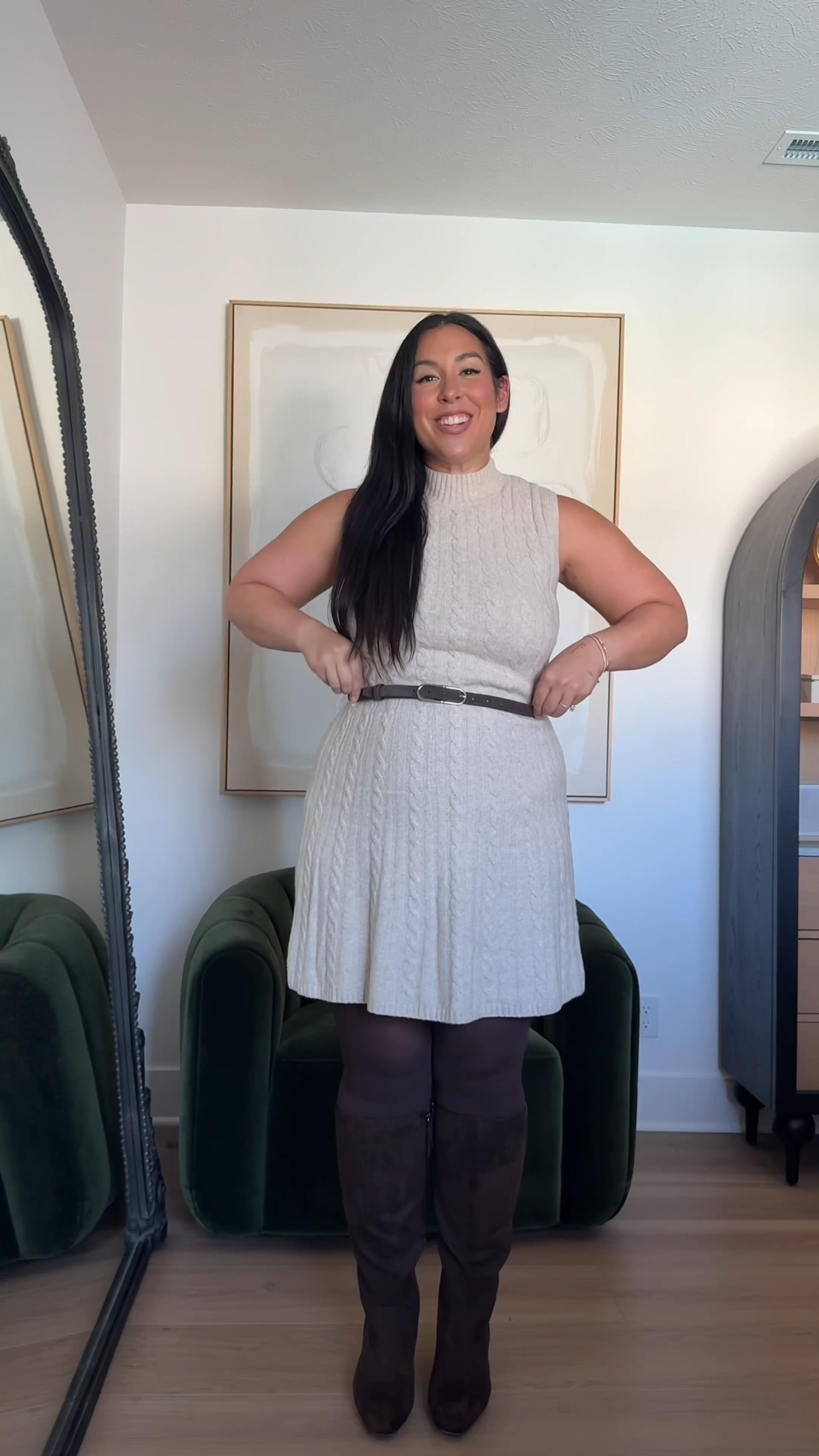 Styling this cable knit mini dress with a little suede belt to cinch in the waist and I love this entire outfit for fall

Dress: L Tall

fall dresses, sweater dress, fall outfits, mid size fall dresses, mini dresses for fall, styling dresses and tights, fall fashion trends

#LTKootd #LTKMidsize