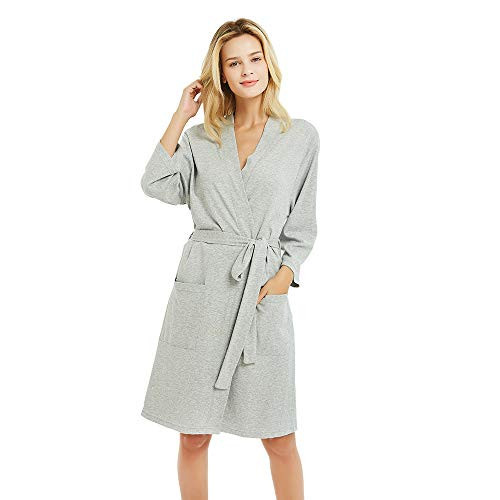 U2SKIIN Womens Cotton Robes, Lightweight Robes for Women with 3/4 Sleeves Knit Bathrobe Soft Sleepwear Ladies Loungewear(Grey,L) | Amazon (US)