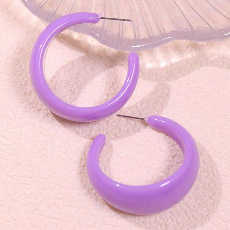 1pc Design-Inspired Large C-Shaped Acrylic Stud Earrings In Colorful Macarons - Geometric, Person... | SHEIN