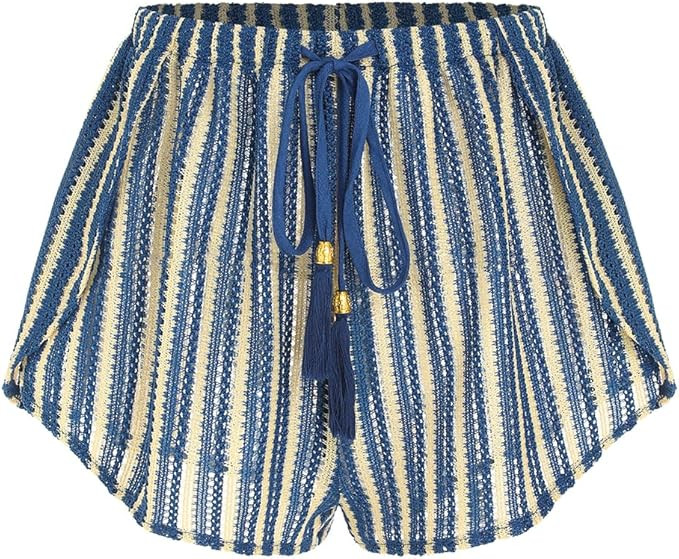 ZAFUL Crochet Cover Up Shorts for Women Beach Swimwear 2026 Boho High Waisted Drawstring Flowy Sw... | Amazon (US)