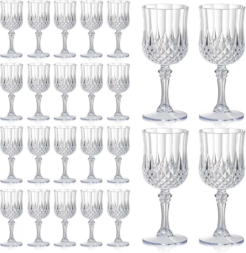 XUWAIDSGN 24 Pcs 7oz Plastic Vintage Wine Glasses Drinking Glasses Unbreakable Wedding Glassware ... | Amazon (US)