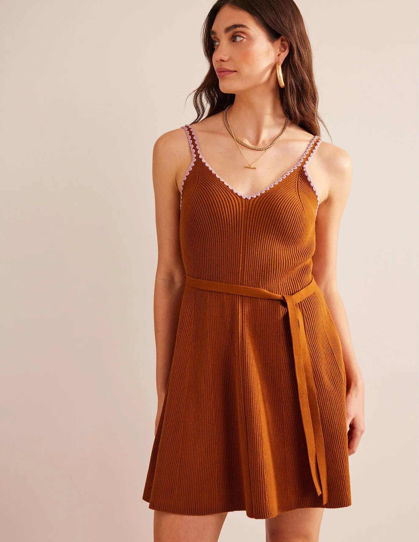Crochet-Trim Knitted Dress - Pumpkin | Boden (US)