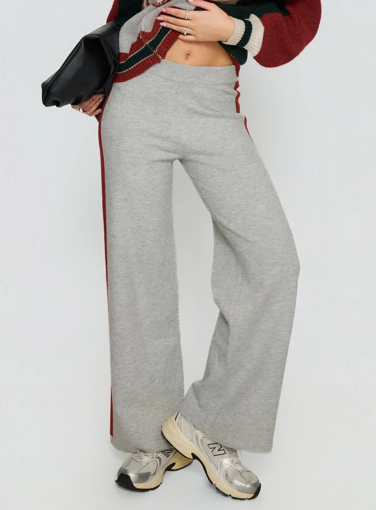 Brandyce Straight Leg Knit Pants Grey / Red | Princess Polly US