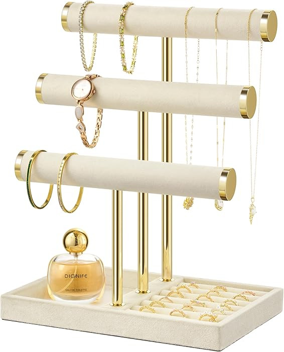 3 Tier Bracelet Holder Display - Detachable T Bar Beige Velvet Bracelet Holder, Jewelry Holder Or... | Amazon (US)