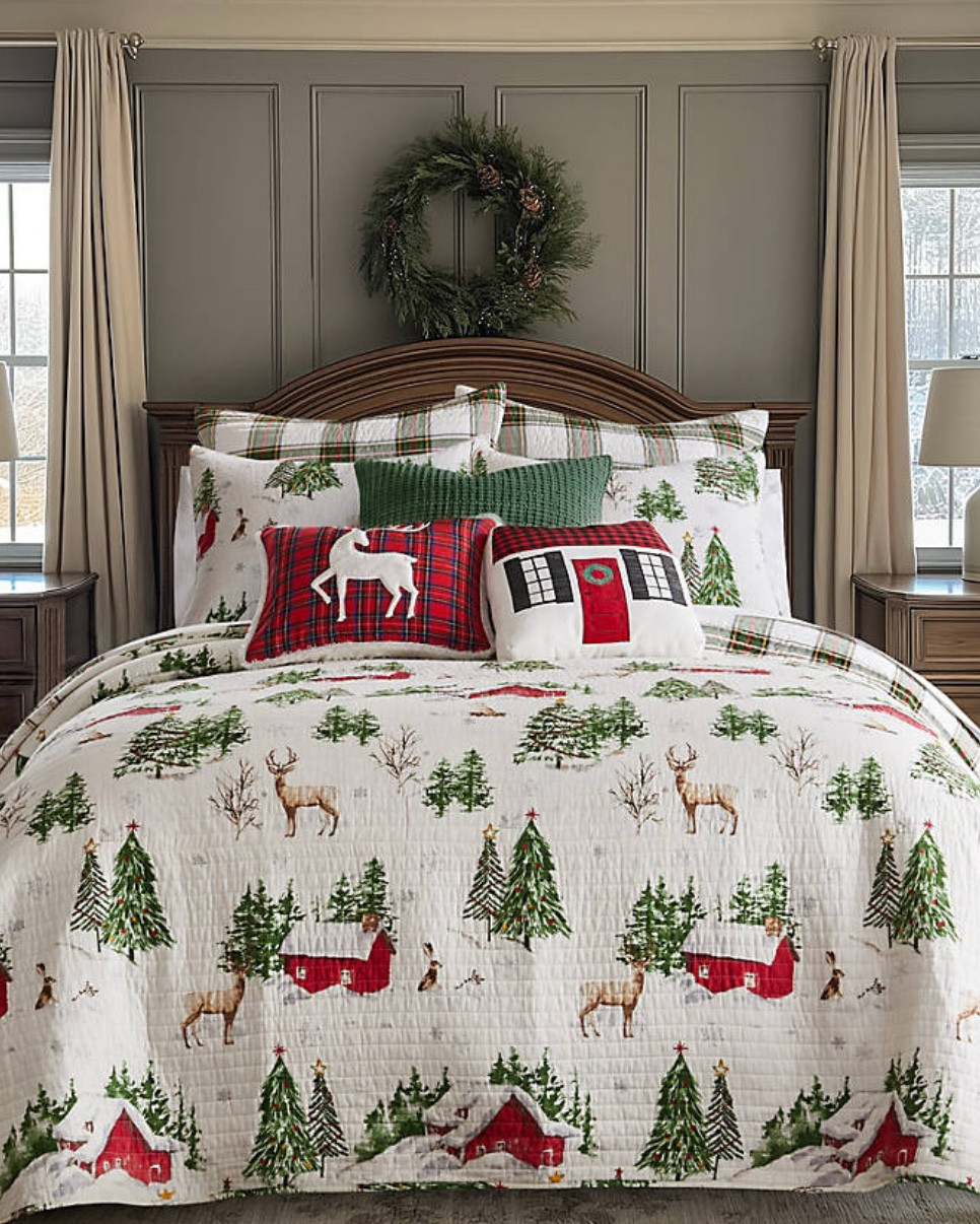 Absolutely Beautiful Festive Bedding! This reversible quilt features pines, forest animals and a red barn on the front and traditional Christmas plaid on the back.  What a beautiful way to transform your bedroom this holiday season! 🌲

Holiday bedding, quilt, Christmas decor, Christmas bedding, holiday decor, seasonal bedding, festive bedding 

#LTKSeasonal #LTKHome #LTKHoliday