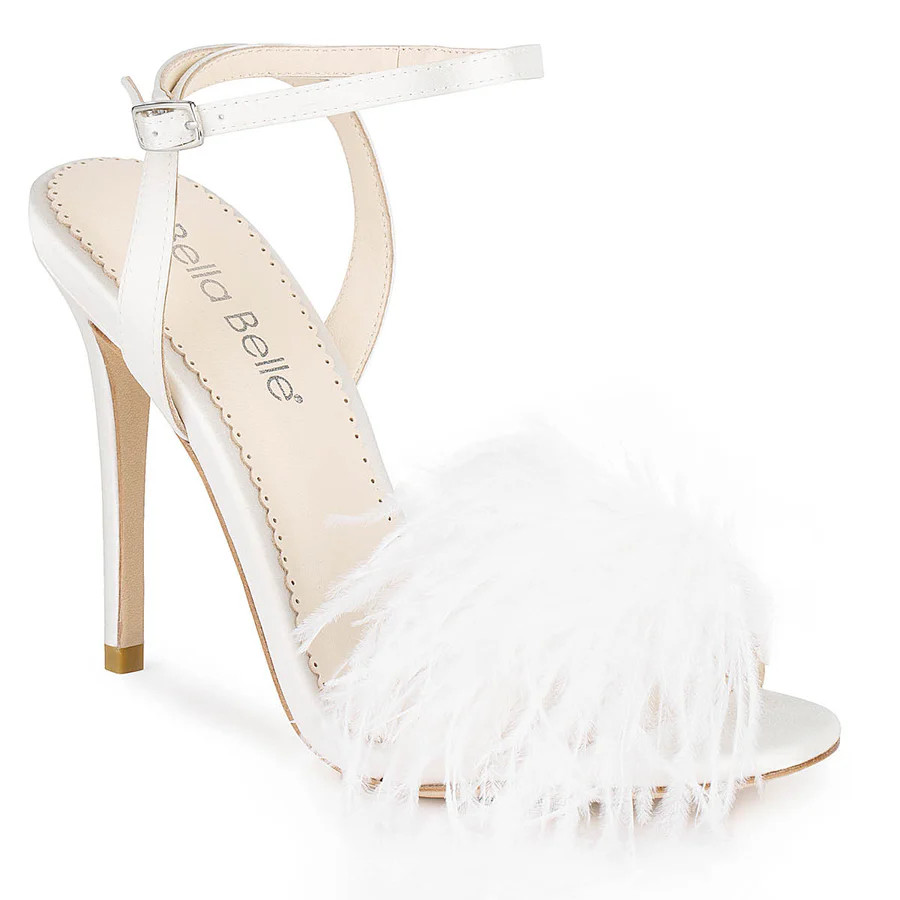 Double Ankle Strap Bridal Shoes with Feathers | Bella Belle Shoes