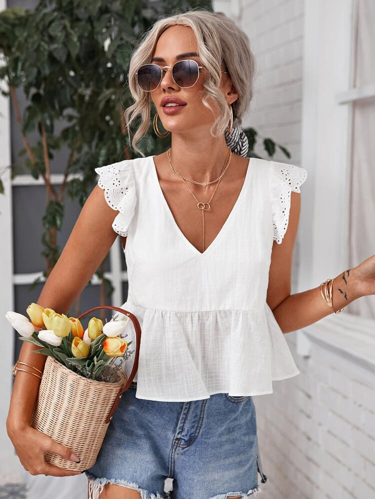 SHEIN Schiffy Ruffle Trim Peplum Top | SHEIN