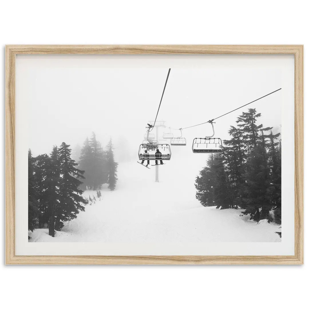Framed Ski Lift Print | Black and White Winter Art, Cabin Decor, Mountain Snowboard Photography -... | Etsy (Global)