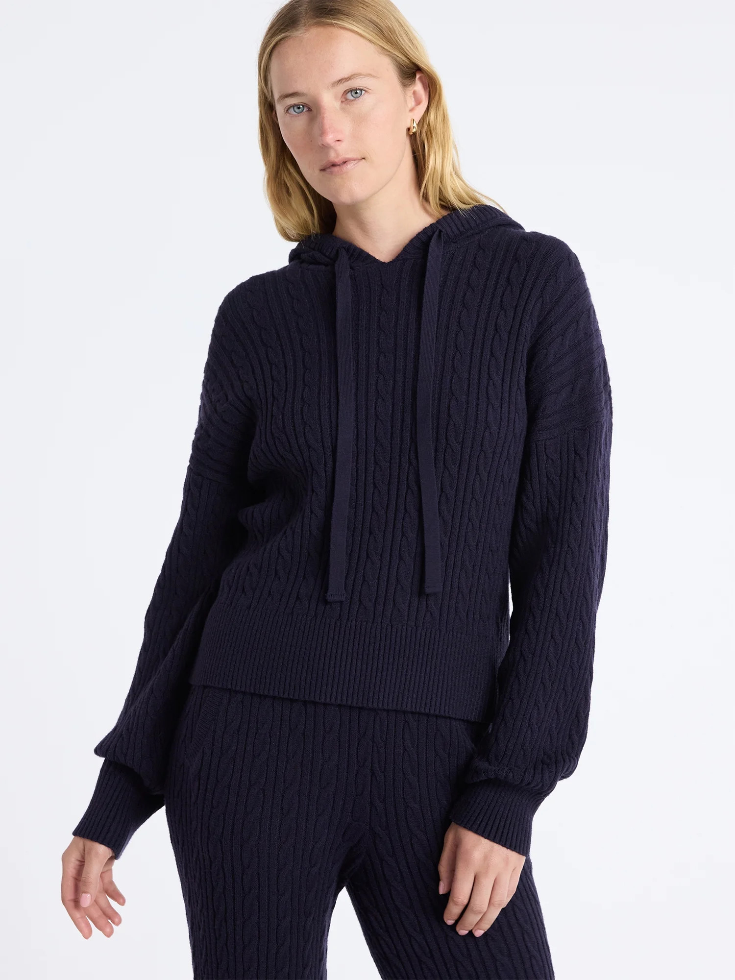 Free Assembly Women's Cozy Yarn Cable Knit Hoodie Sweater, Midweight, Size XS-XXL | Walmart (US)