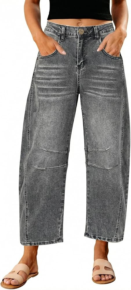GRAPENT Barrel Jeans for Women Trendy High Waisted Wide Leg Baggy Cropped Relax Fit Stretch Denim... | Amazon (US)