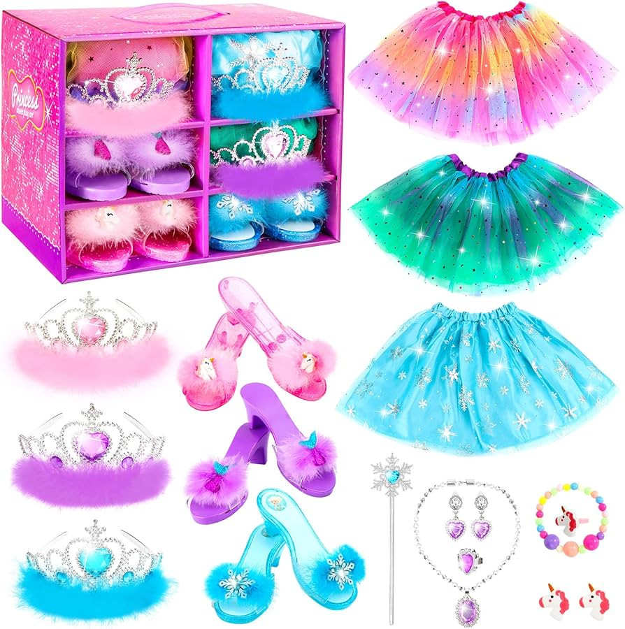 Princess Dress Up Shoes Set, Girls Dress Up Toys Toddler Jewelry Boutique Kit, 3 Themes of Unicor... | Amazon (US)