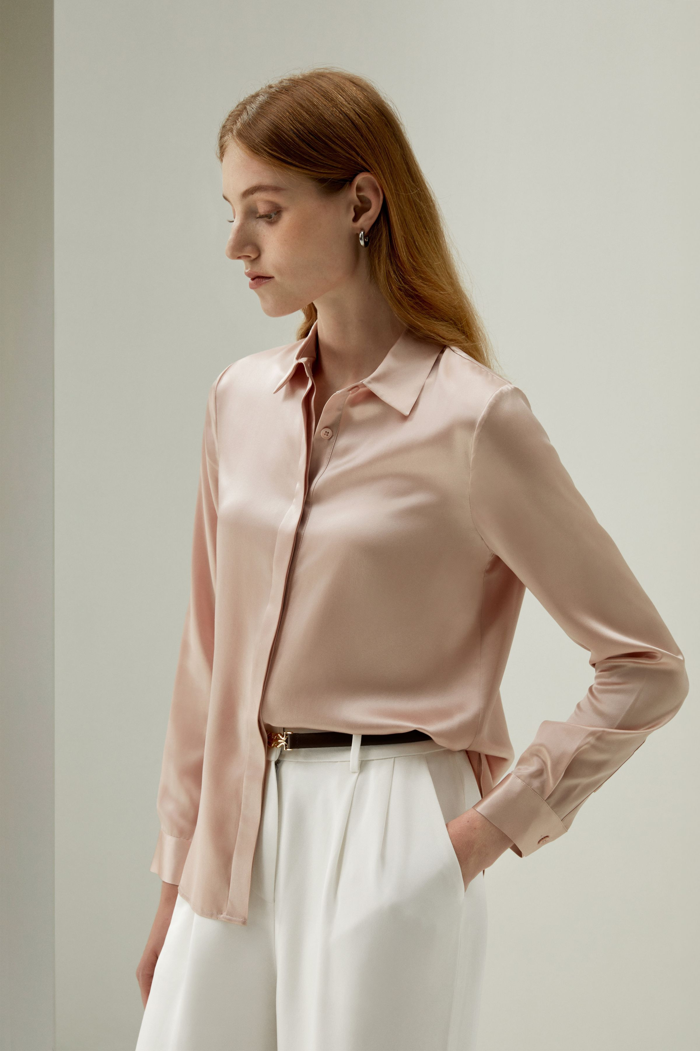 Basic Concealed Placket Silk Shirt with 'Mom' Embroidery Collection | LilySilk