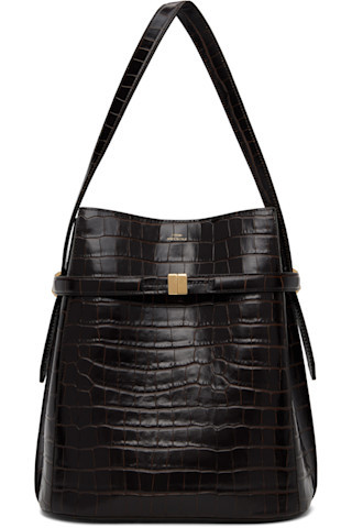 Brown Belted Croco-Embossed Bucket Bag | SSENSE