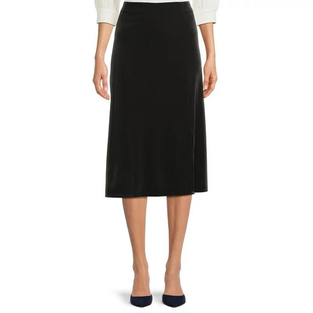 Time and Tru Women's Holiday Stretch Velvet Midi Skirt, Sizes XS-XXXL | Walmart (US)