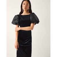 Monsoon Velvet Puff Sleeve Midi Column Dress Black | Marks & Spencer (UK)
