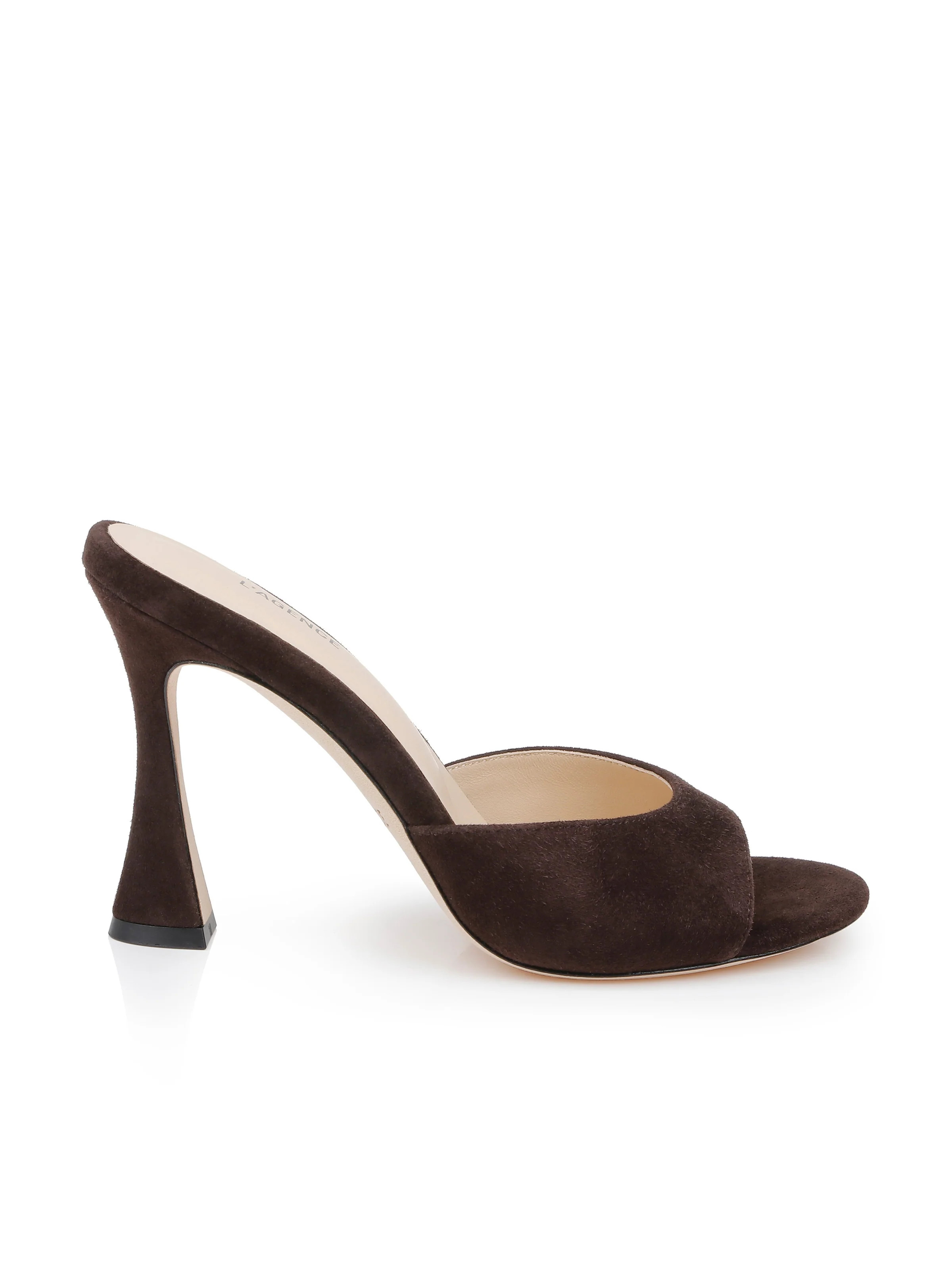 L'AGENCE - Avery Suede Open-Toe Mule in Dark Brown Suede | L'Agence