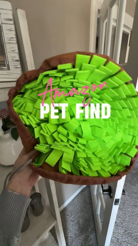 This is a “Pet Foraging Mat”  It is a unique food puzzle toys that allows your dog to find snacks hidden in the mat. It helps to train your dog's smell, consume your dog's energy and lose weight. Keep your dog occupied and avoid your dog being bored and engaged in destructive behavior. I tried it for my cats by sprinkling in some cat nip and treats and it kept them busy too!!! 