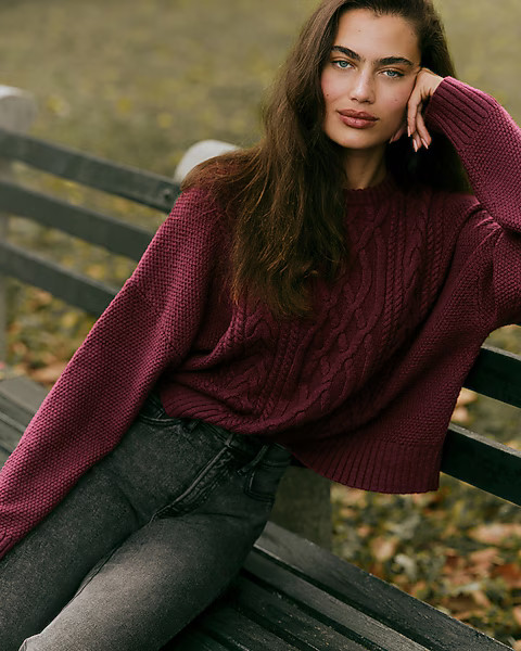 Cable Knit Crew Neck Sweater | Express