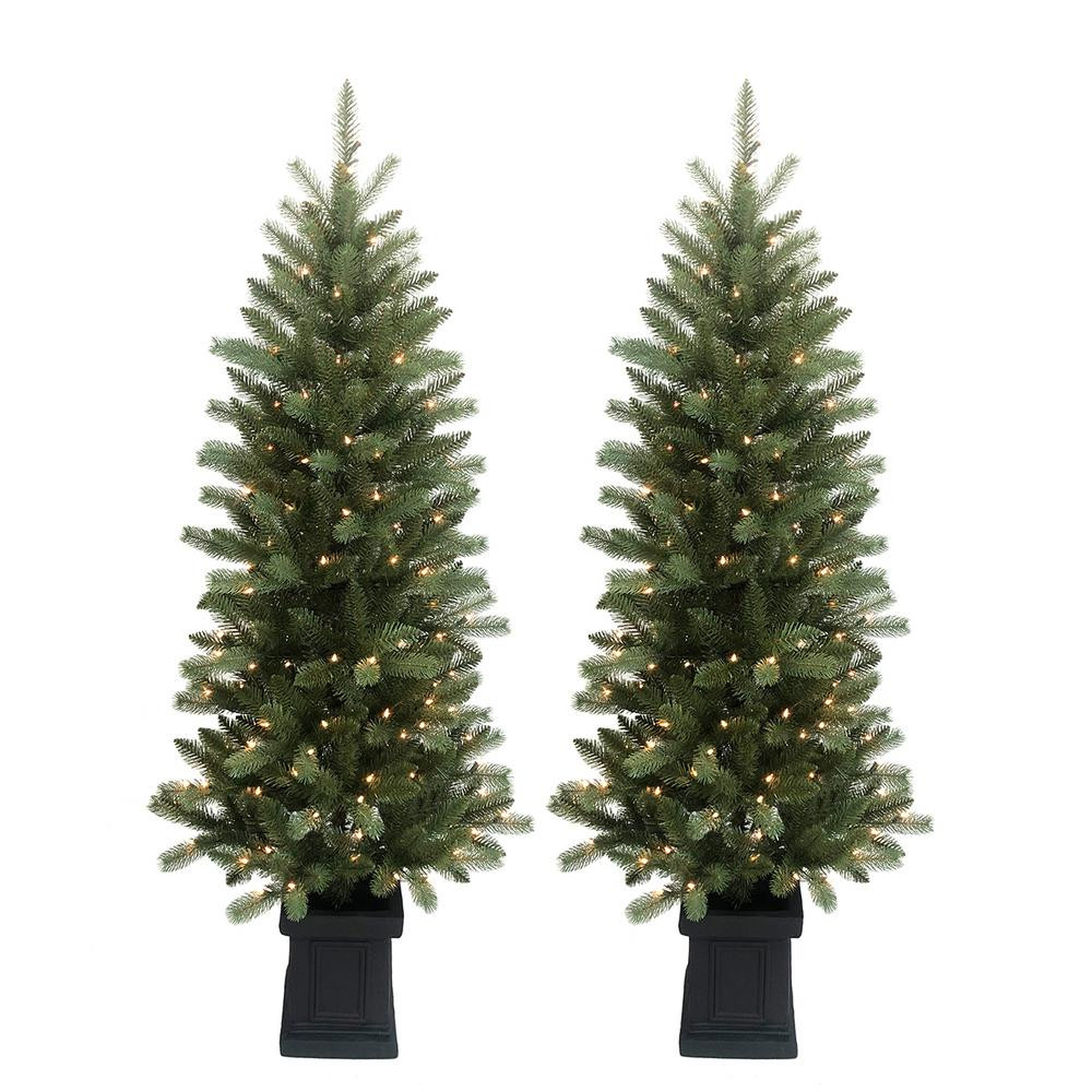 6 ft. Pre-Lit Douglas Fir Potted Artificial Christmas Tree with 150 Clear Lights (2-Set) | The Home Depot