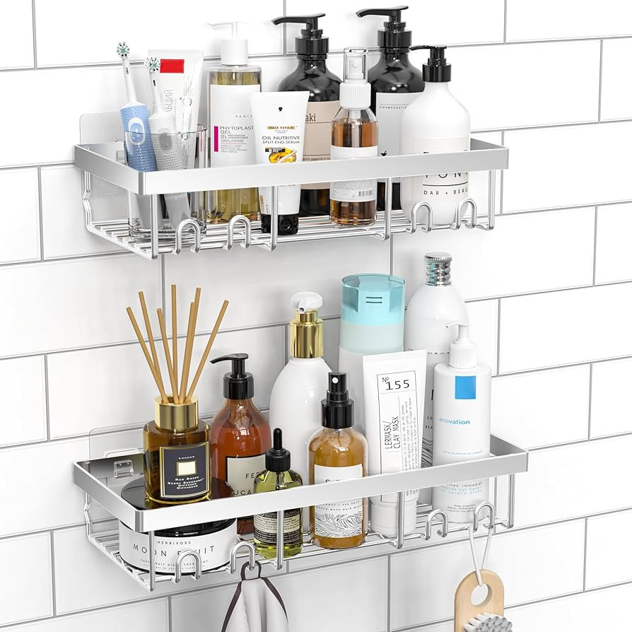 Moforoco Shower Caddy Shelf Organizer Rack, Self Adhesive Black Bathroom Shelves Basket, Home Far... | Amazon (US)