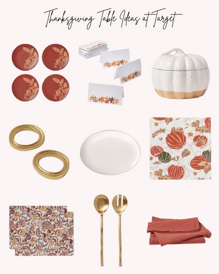 Thanksgiving Table Ideas at Target. Plates, place cards, pumpkin bowl, napkins, napkin rings, serving plate, placemats, serving spoons, fall, autumn, table scape 

#LTKSeasonal #LTKHoliday #LTKhome