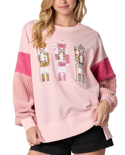 cffvdiz Oversized Christmas Sweatshirts for Women Funny Sequin Nutcracker Soldier Graphic Slit Cr... | Amazon (US)