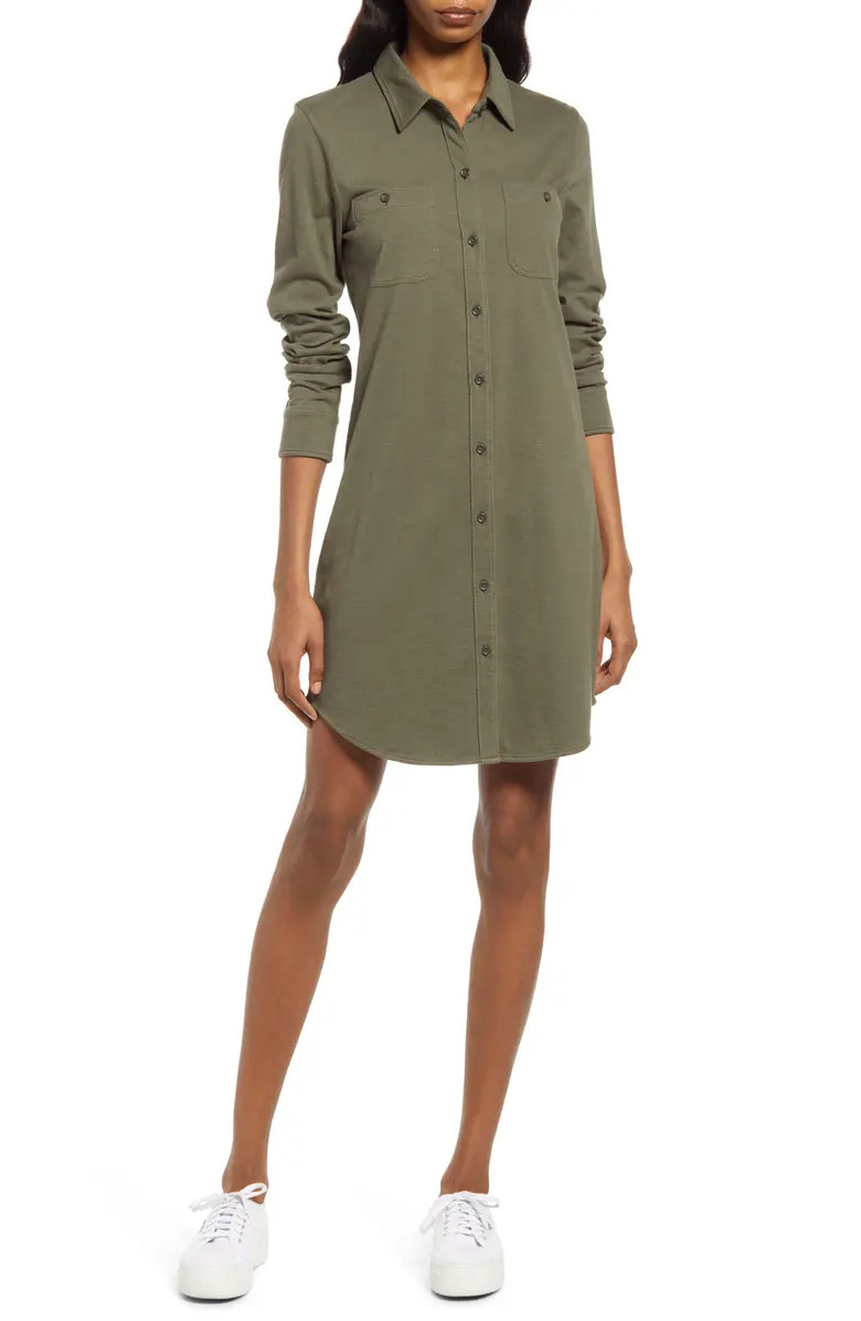 Seasons Knit Long Sleeve Organic Cotton Shirtdress | Nordstrom
