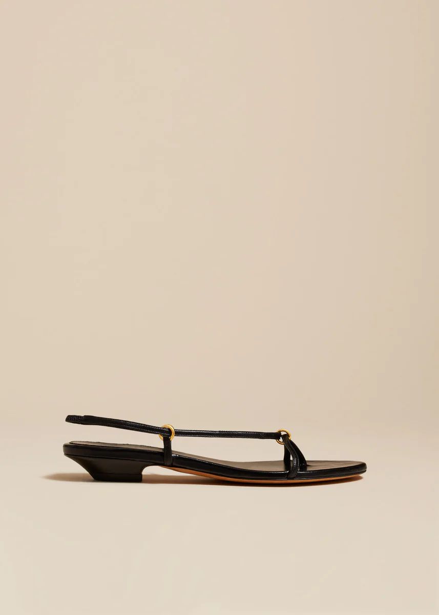 The Marion Strappy Flat Sandal in Black Leather | Khaite