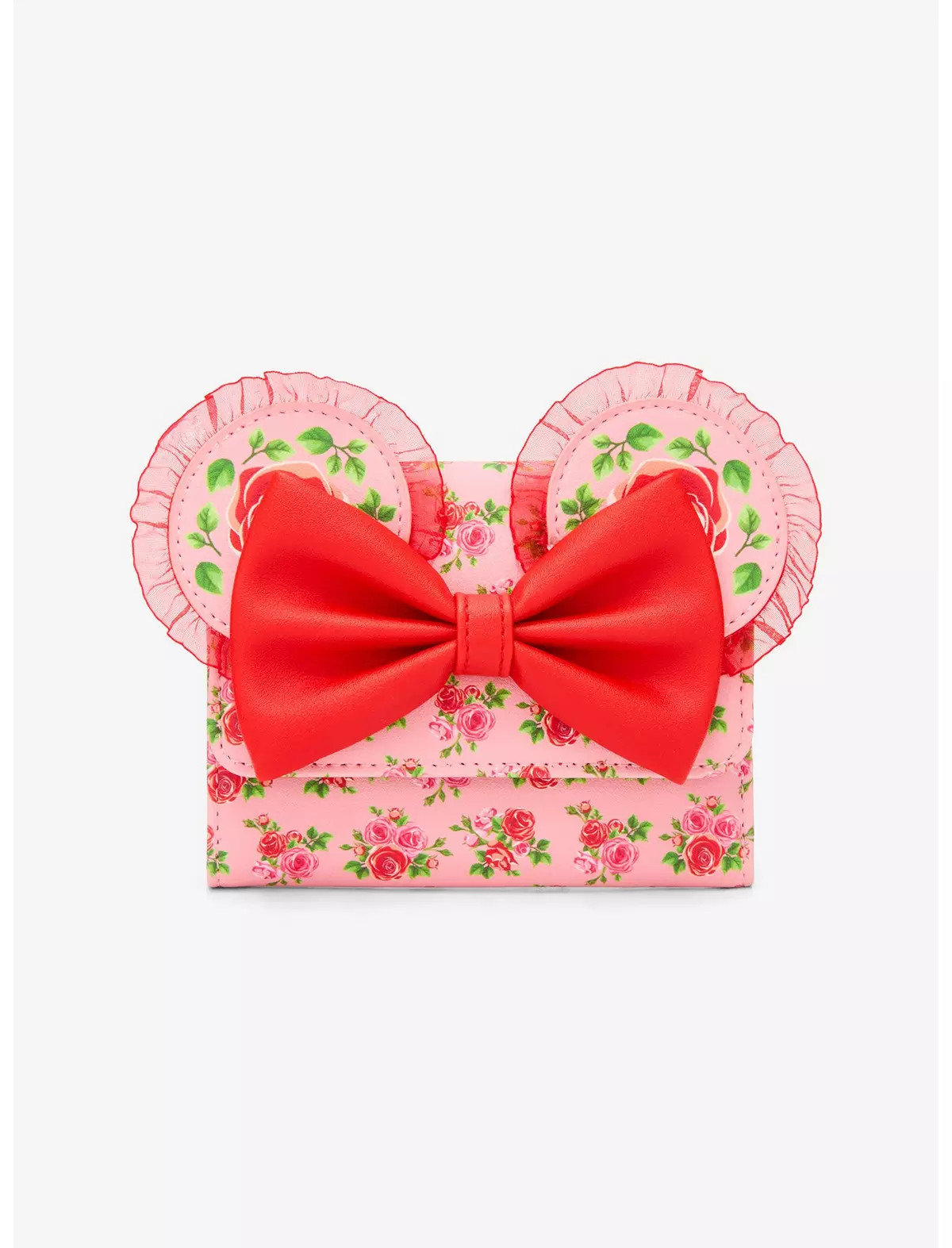 Loungefly Disney Minnie Mouse Pink & Red Roses Figural Mini Flap Wallet | Hot Topic