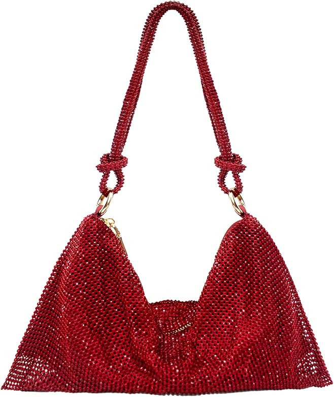 Rhinestone Purse Silver Hobo Purse Sparkly Black Evening Bag for Women Prom Party Wedding | Amazon (US)