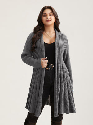 Plus Size Plain Textured Kimono Collar Cardigan Black Women Casual Loose Long Sleeve Everyday Cardigans BloomChic 14-16/1X | Bloomchic