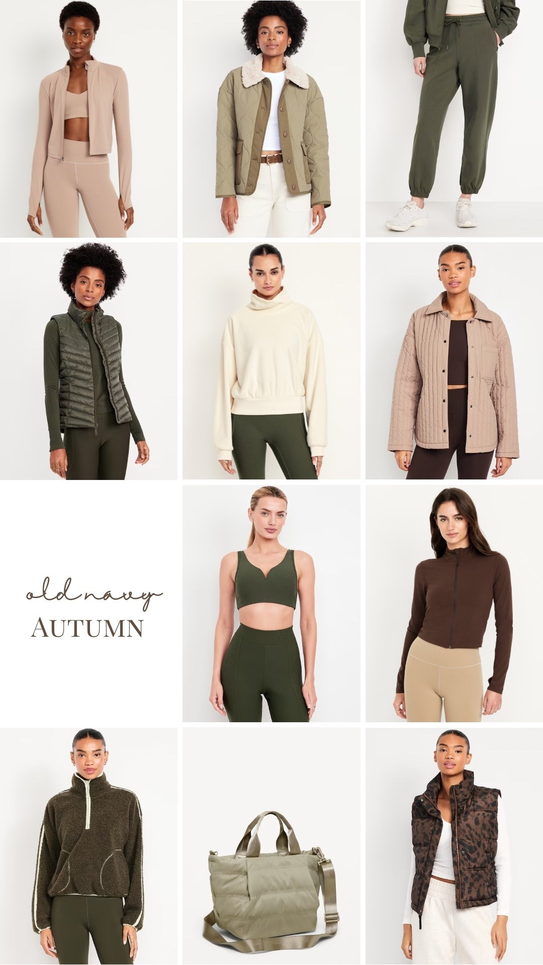 Old navy activewear for autumns, fall, winter, cold weather, puffer vest, 1/4 zip, fleece, cozy, quilted jacket, leggings, joggers, sweatpants, matching set, dark brown, coffee, olive green, dark sage, tan, ivory, cream, oyster, warm, neutrals, budget, midsize, mom style, plus size, tall, petite, hoodie, full zip, puffer tote

True autumn, dark autumn, soft autumn, HOC autumn, house of colour autumn

#LTKActive #LTKMidsize #LTKFindsUnder50