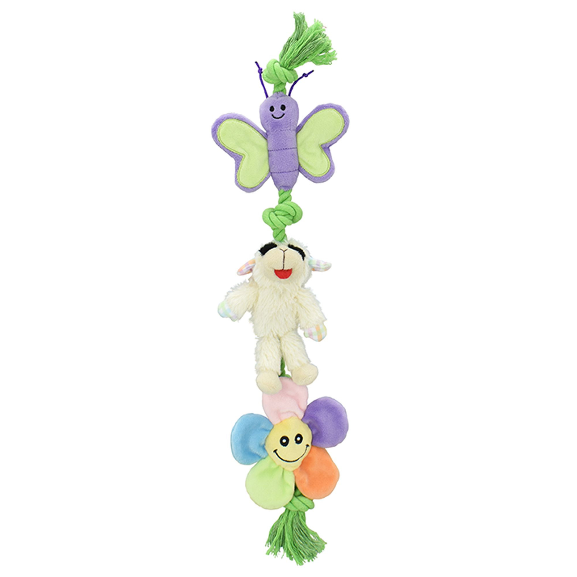 MULTIPET'S LAMB CHOP ROPE TOY WITH BUTTERFLY AND FLOWER DOG TOY | PetSmart