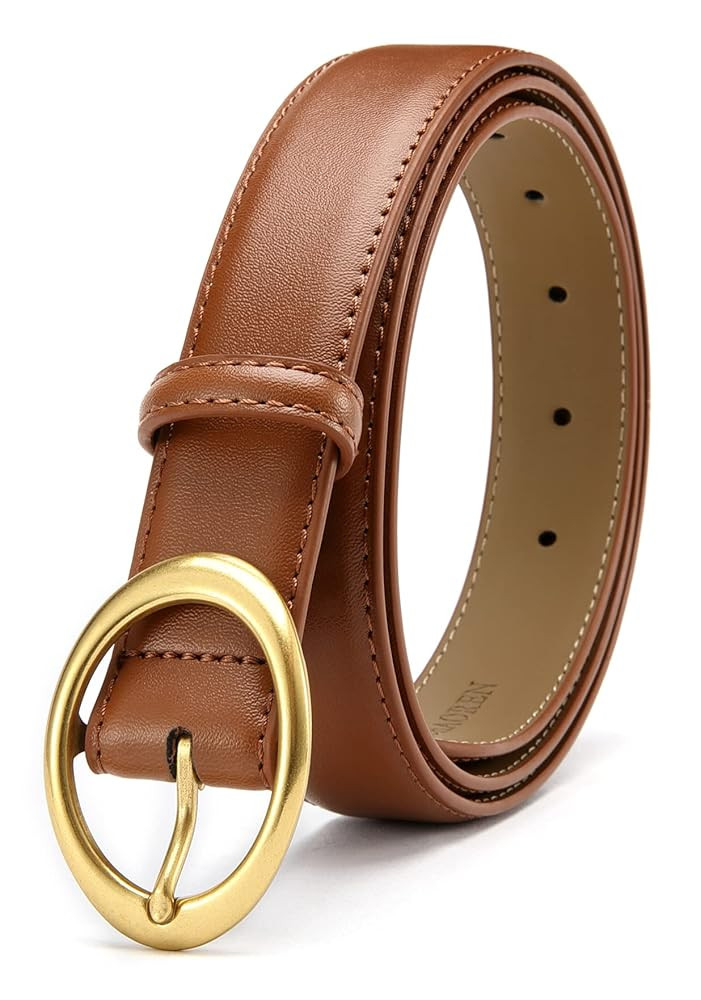 Womens Belt - CR Leather Belt Women Casual for Jeans Pants Dress - Belts with Gold Buckle for Wom... | Amazon (US)