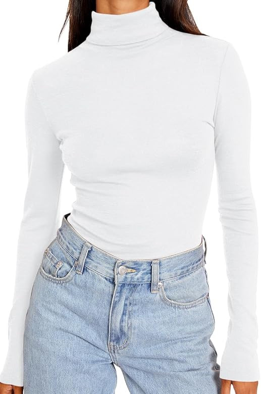 Trendy Queen Women's Turtleneck Long Sleeve Shirts Fall Fashion Basic Thermal Underwear Tops Wint... | Amazon (US)