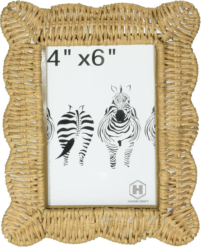 Woven Wicker Picture Frame, 4 x 6 inches with Zebra Design, Rattan Photo Frame with Bohe Style fo... | Amazon (US)